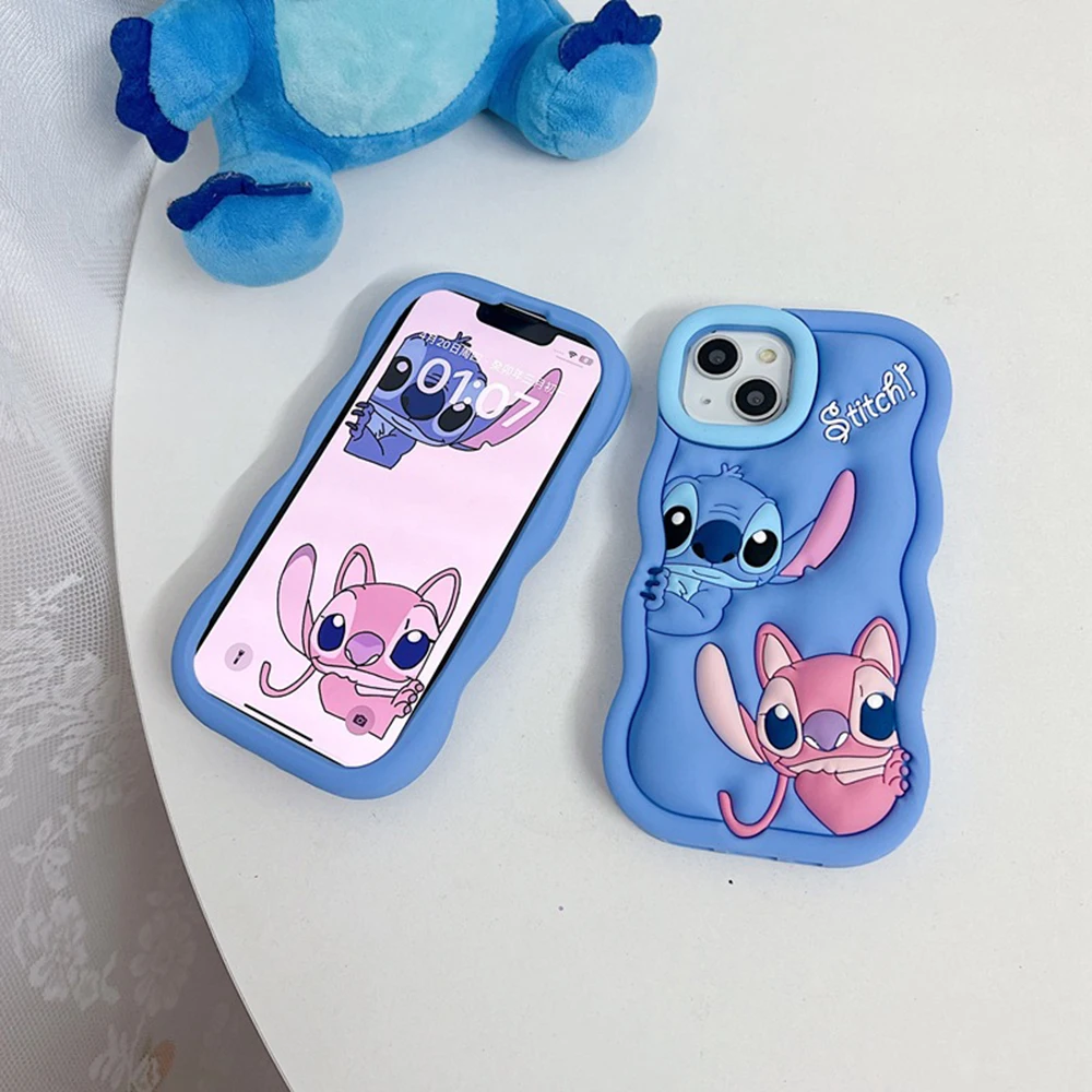 Custodia per telefono Coppia Stitch 3D per Apple iPhone 11 16 15 Plus 13 12 Mini X XS XR 14 Pro Max Cartoon Cute Wave Edge Cover in silicone