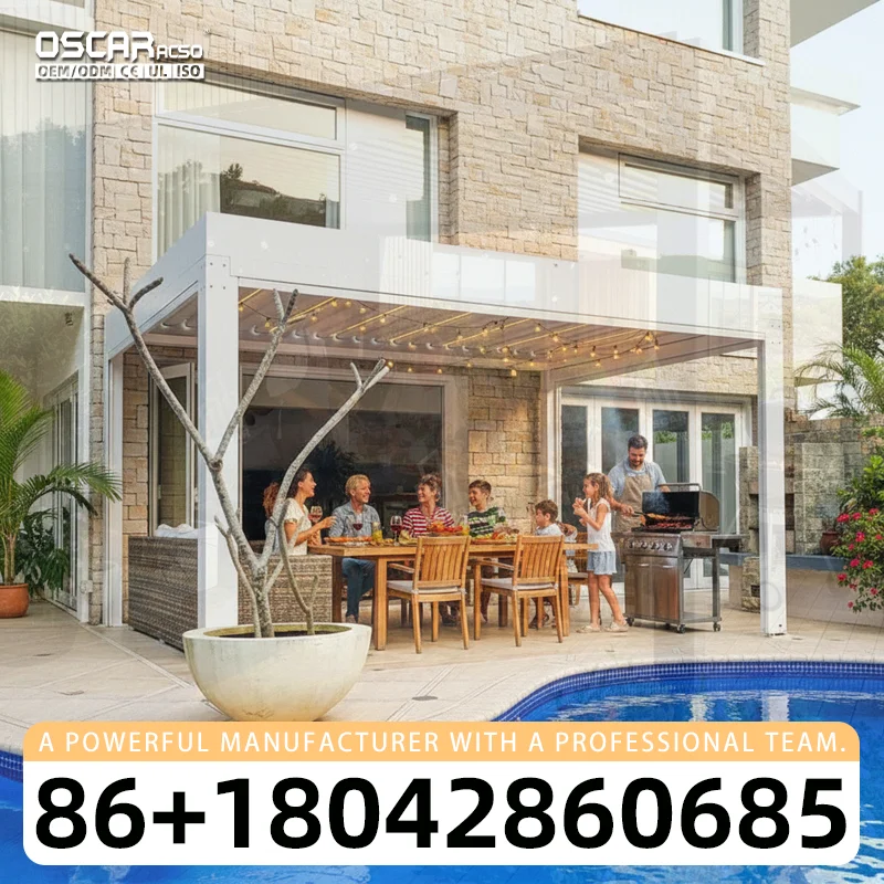European Style Modular Freestanding Patio Cabana with Side Screen for Garden Sunshine pergola