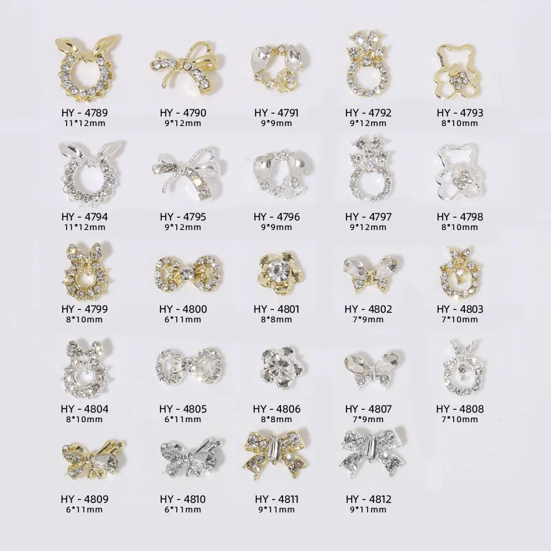 New Butterfly-Themed Gold Nail Art Accessories, Metallic Silver Super Shiny Full Diamond Wreath, 3D Bear Nail Art Rhinestones