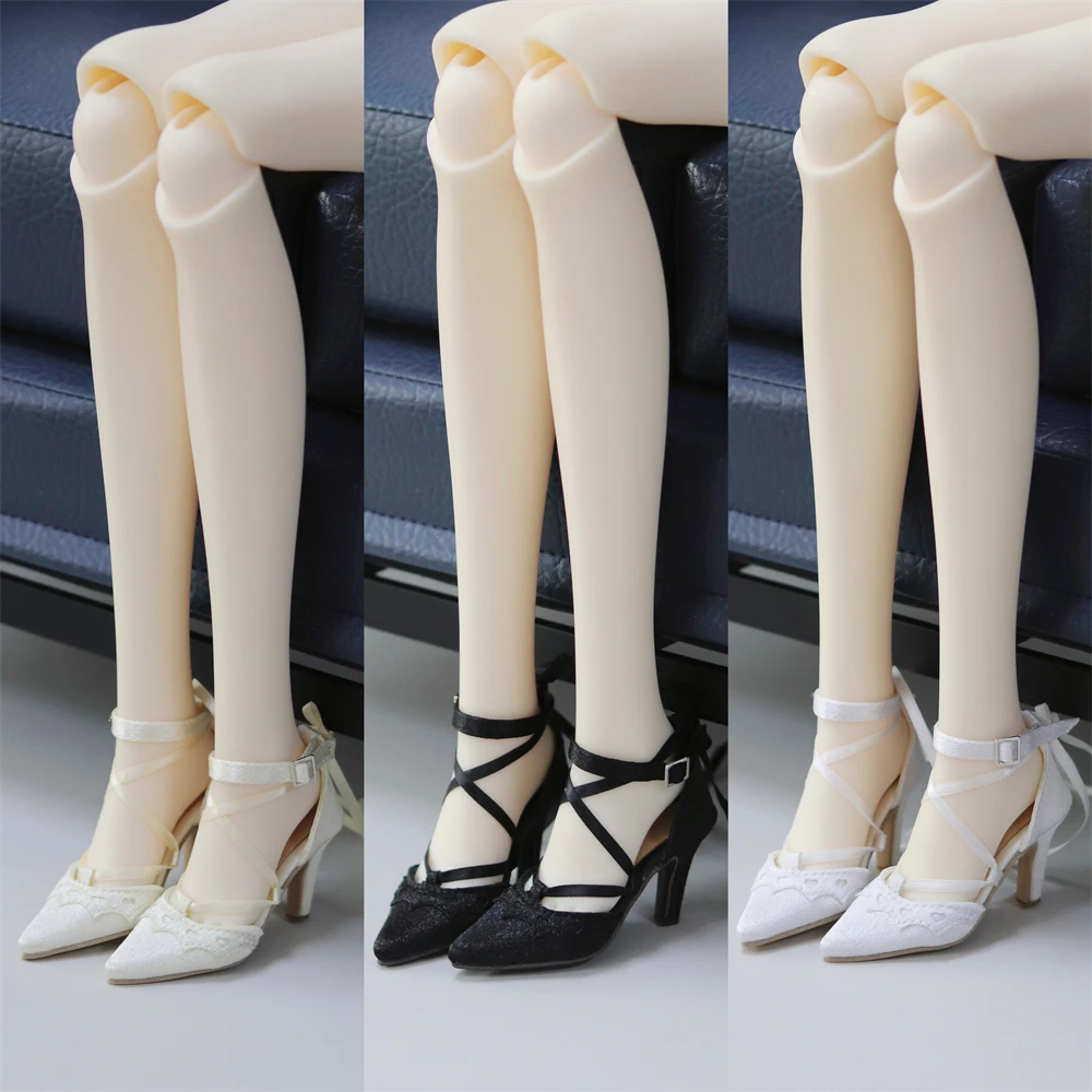 BJD Doll Shoes Toy Girls White Black Cross Buckle Soft Real Silk Elegant 1/3 Pointy Toe Simple High Heels Gifts Doll Accessories