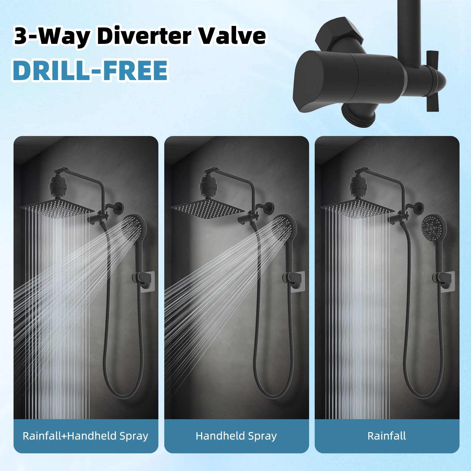 رأس دش مفلتر، مجموعة رأس دش مطري عالي الضغط مقاس 10 بوصات مع فلتر دش، ذراع تمديد الدش مقاس 11 بوصة، خرطوم 71 بوصة