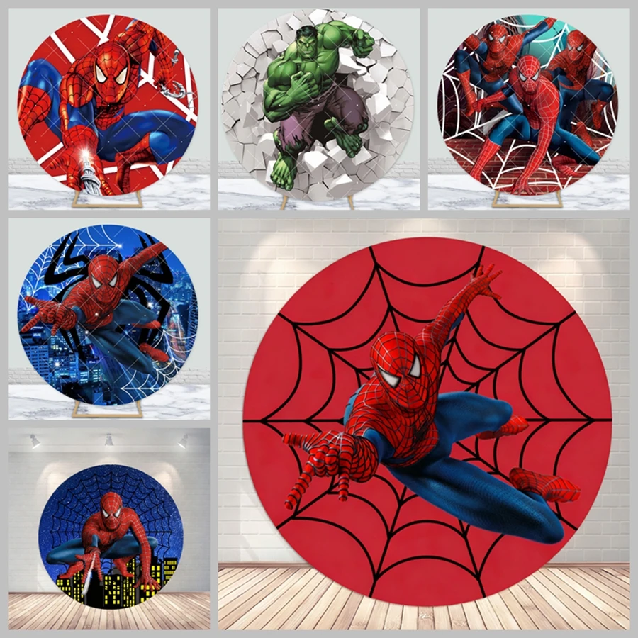 

Marvel Superhero Series Circular Decorative Background Spiderman and Hulk Themed Props for Children's Birthday Party Photography