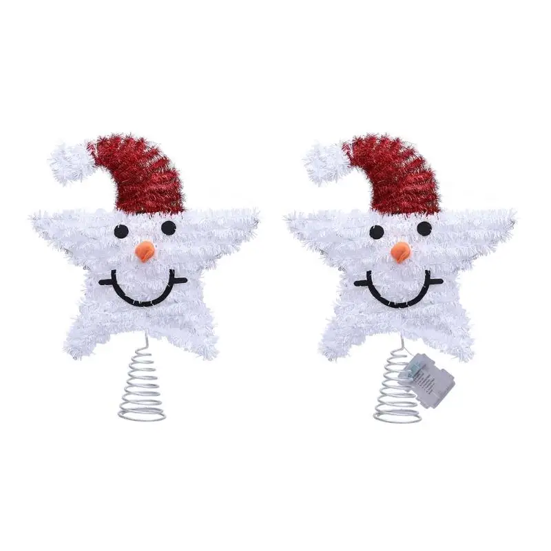 

G6KF Snowman Star Christmas Tree Toppers Iron Decoration Warm Glowing Easy Setups For Holiday Table Centerpieces