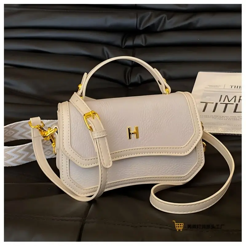 Mini bolsa crossbody de designer de luxo – 2025 nova bolsa feminina, bolsa de couro bege com detalhes chiques, bolsa de ombro elegante