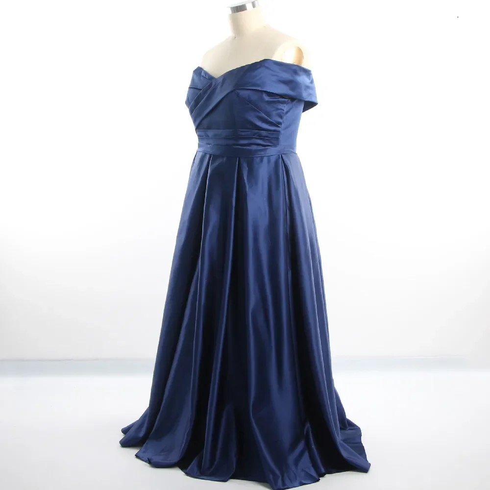 Feelingarden Customized Evening Dresses Navy Blue Stain Off the Shoulder A-line Floor length Plus size Women Party Formal Gowns