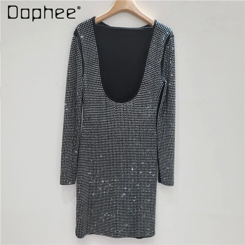 

Spice Girl Sexy Round Neck Thin Flash Long Sleeve Hip Dress Tide 2025 Autumn New Waist Slim and Thin Dress Women