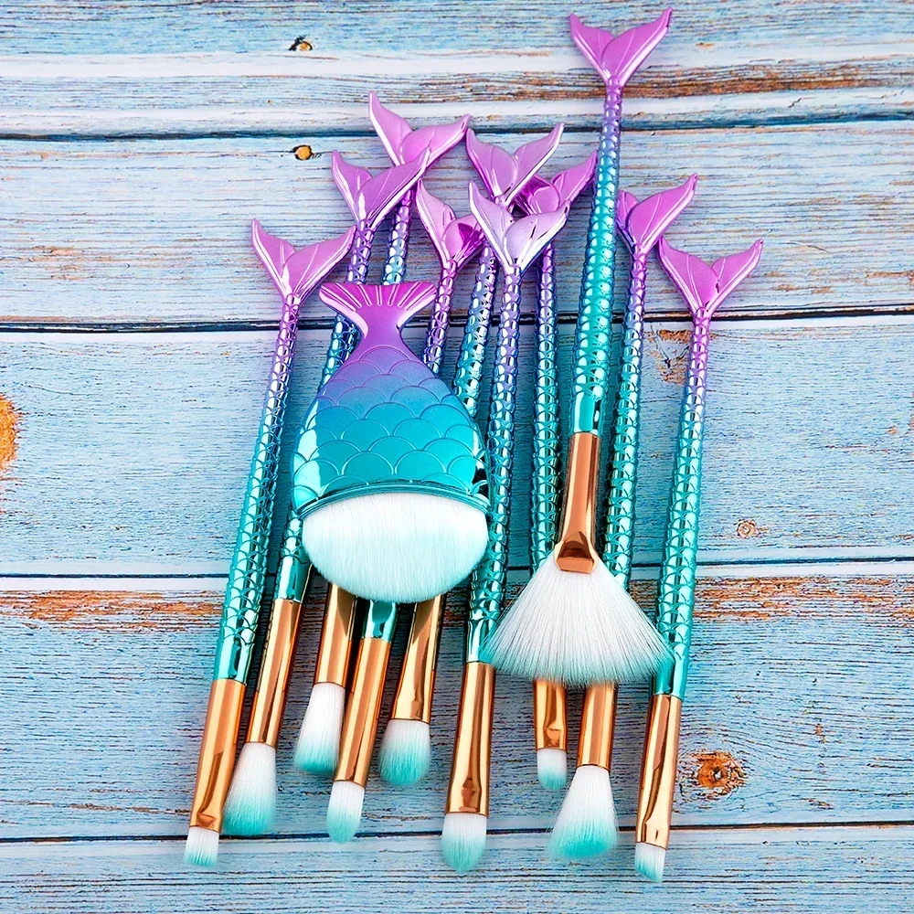 10/11pcs Makeup Brushes Kit maquiagem maquillaje New Mermaid Foundation Eyebrow Eyeliner Cosmetic makeup Brushes