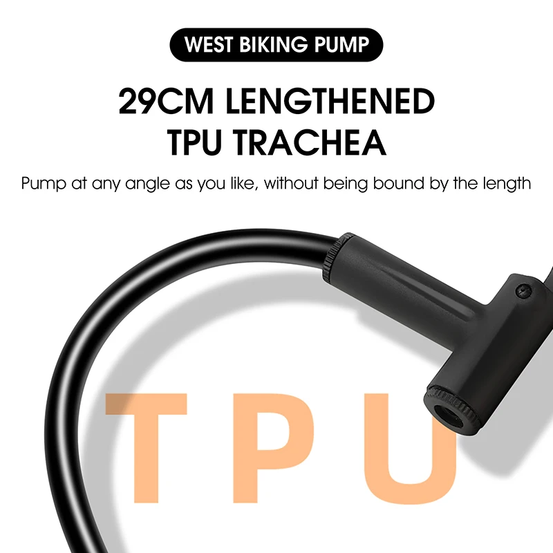 WEST BIKING Portable Bike Pump 90PSI Motorcycle E-bike Hand Air Pump Schrader/Presta Valve Inflator MTB Road Bike Accessories