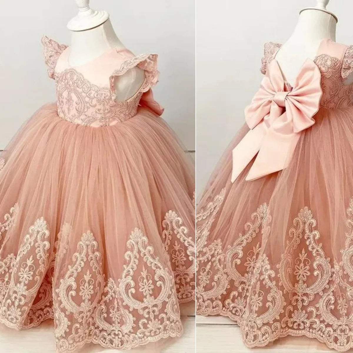 Blush Pink Flower Girl Dresses for Wedding Ruffles Lace Appliques Girl Kids Birthday Party Princess First Holy Communion Gowns