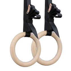 Anillos gimnásticos de madera deportivos con correas de hebilla ajustables, cinturón antideslizante para entrenamiento de fuerza, gimnasio en casa, entrenamiento de cuerpo completo