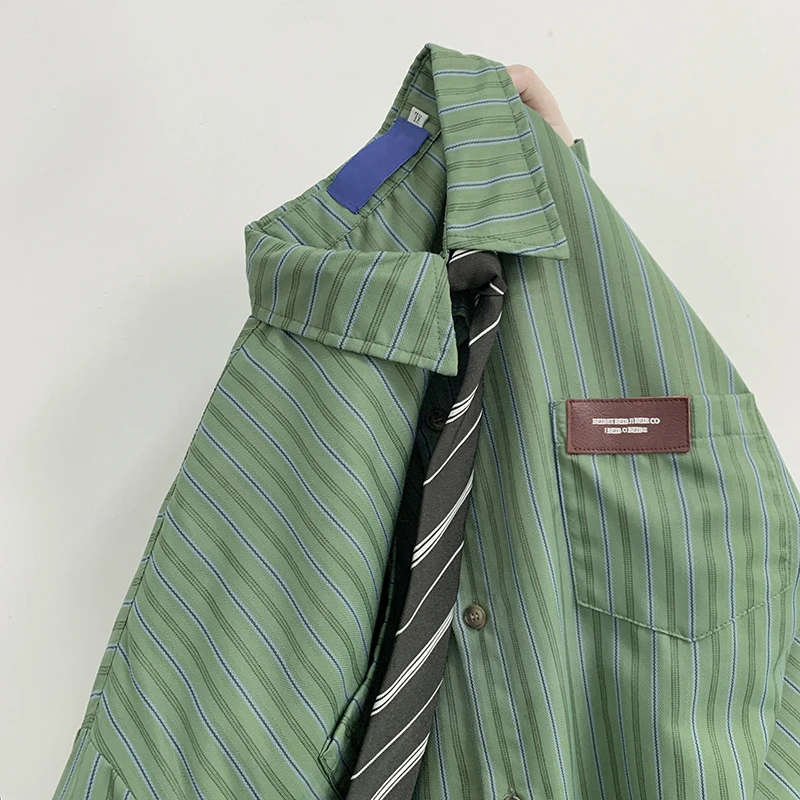 

Мужская рубашка с вертикальными полосками, оверсайз, для пар, дизайнерская, премиум-класса, американского стиля, с длинным рукавом