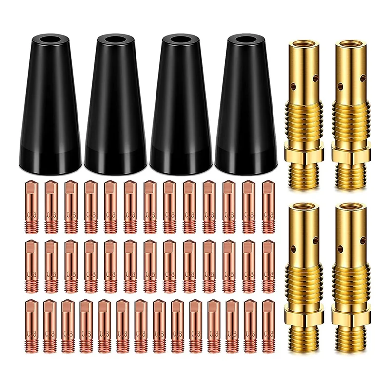 

A96Q-48Pcs Flux Core Gasless Nozzle Tips Kit KP1939-1 Flux Welder Contact Tips Gasless Nozzle Gas Diffusers(0.030inch(0.8mm))