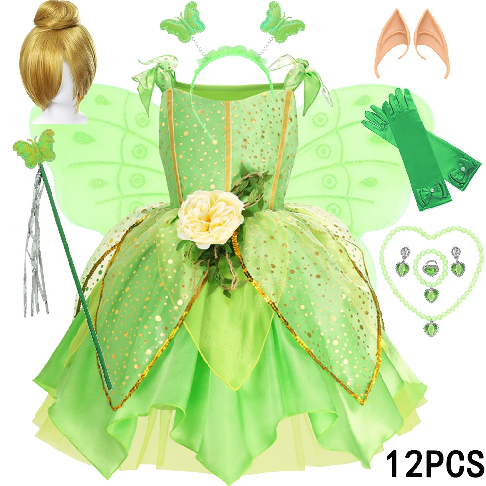 Zomermeisjes Tinkerbell Fairy Jurken voor meisjeskostuum Kinderen Cosplay Bloemenfee Prinses Kleding Kerstfeestoutfit - afbeelding 1