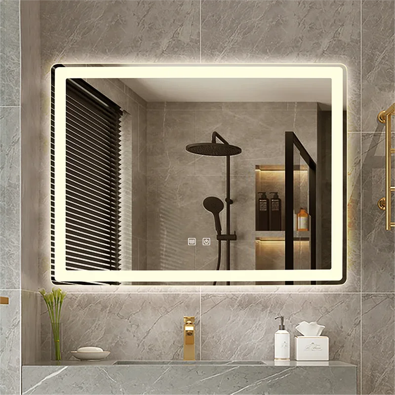 Smart Rectangular Bathroom Mirror illuminated makeup shower Vanity Mirror With Anti-fog Dimmer espejo pared Home Improvement GY