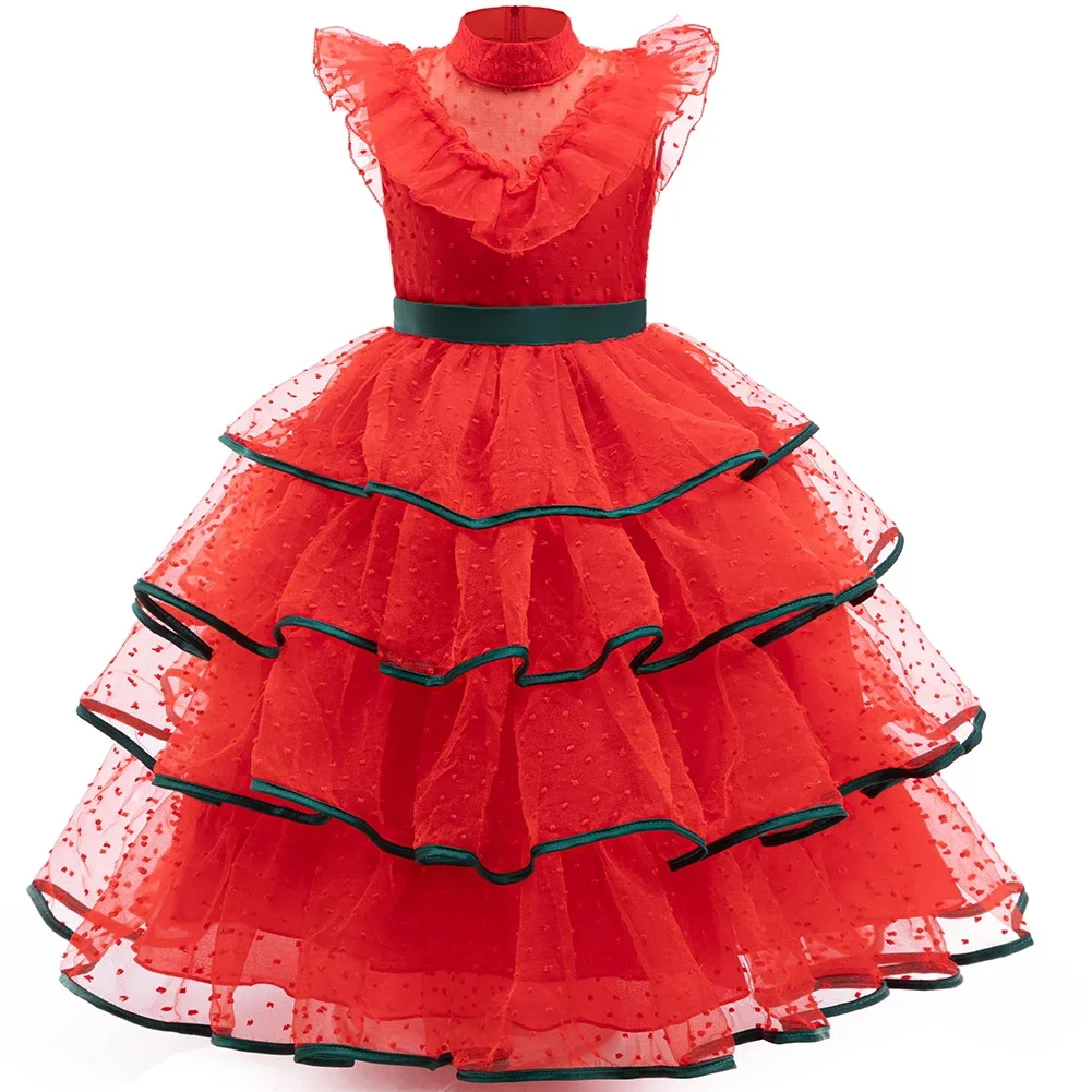 

Layered Wedding Dress For Baby Girls Elegant Evening Party Red Princess Dresses Carnival Children's Christmas New Year Costume