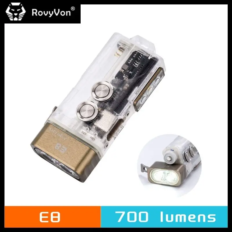 RovyVon E8 700 Lumens Rechargeable Keychain Flashlight Dual 6500K Cool White Emitters with Versatile Sidelights and Battery