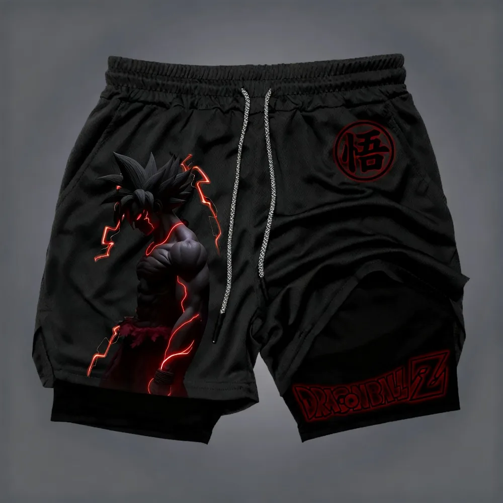 

Супер мужские двухслойные шорты Dragon Ball Son Goku, летние быстросохнущие шорты из двух предметов японского аниме для занятий спортом и фитнесом