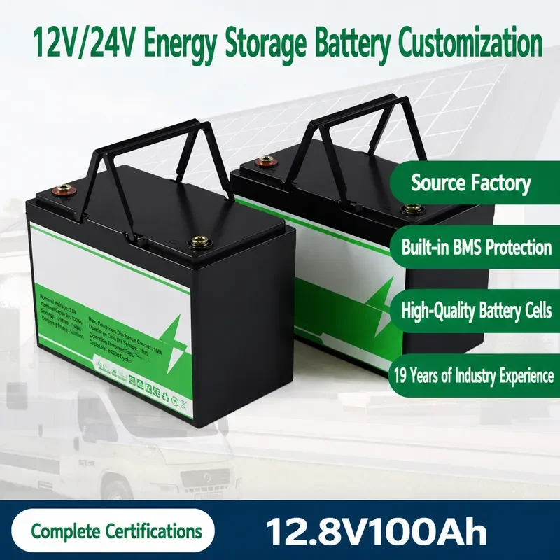 for 12V 24V Lead to Lithium Battery 100Ah 200Ah RV Golf Cart LiFePO4 Energy Storage Battery Customization
