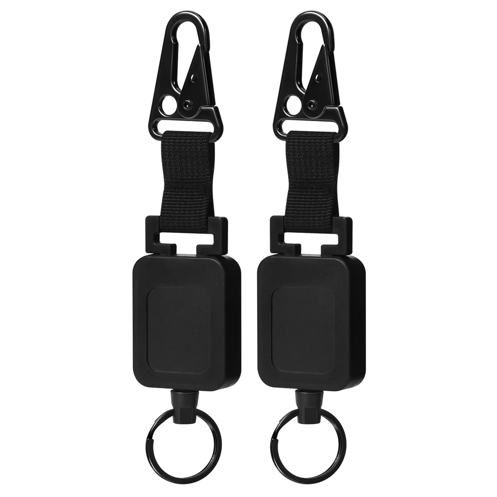 2026 New Tool Retractable Carabiner Keychain Ring Extendable Outdoor Reels Easy Pull Back Clip 2 Pull Tabs