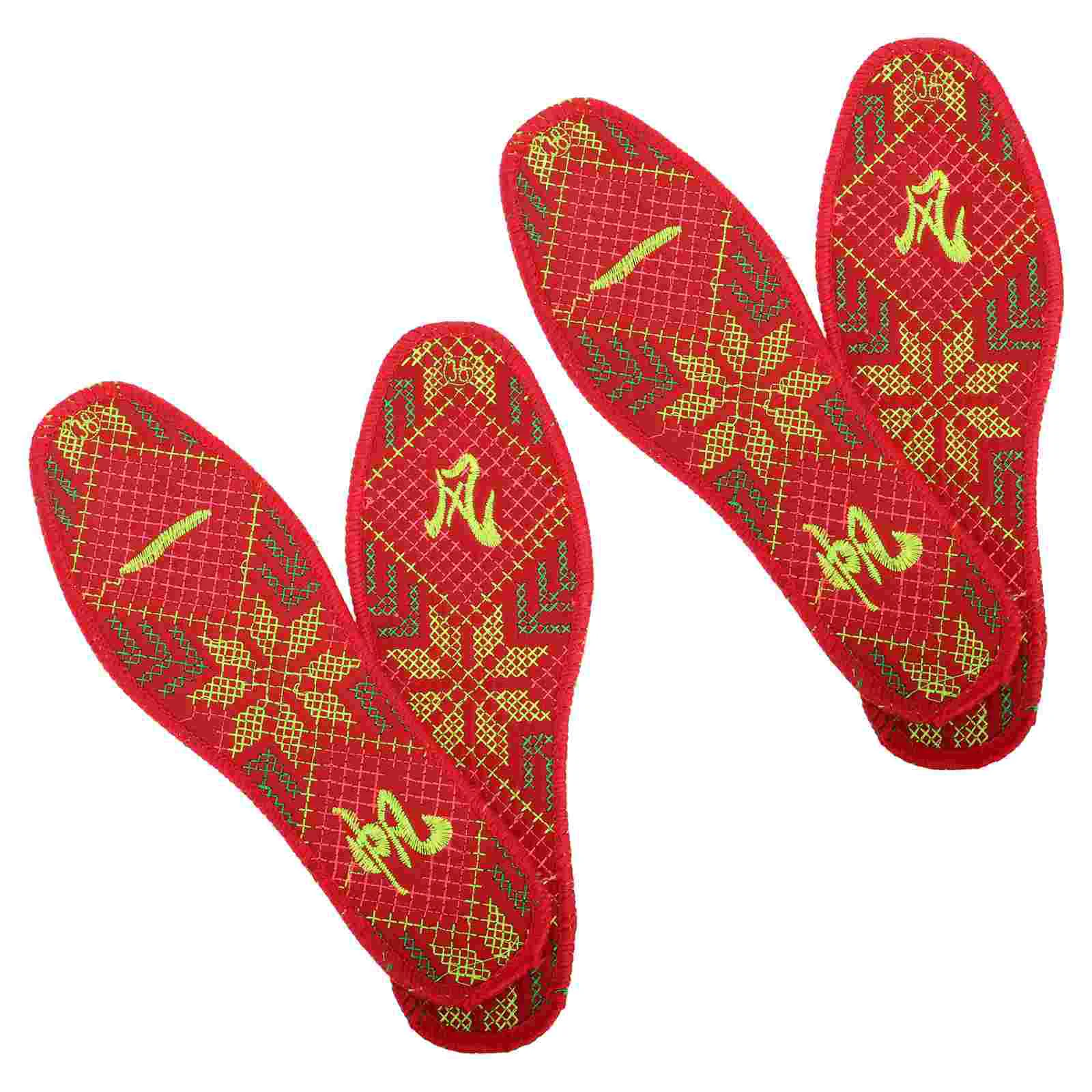 2 Pairs Insole Shoe Pads for Women Shoes Festive Red Inserts Chinese Embroidered Insoles and