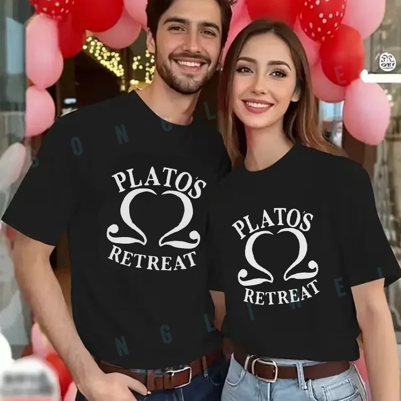 

American Swing Platos Retreat T-shirt Men's And Women's Summer New Casual Tee Short-sleeved Fashion Moto Top