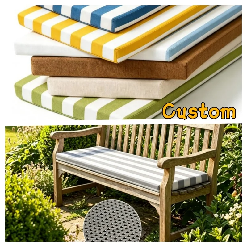 Custom Outdoor Sunshade Seat Cushion Garden Waterproof Striped Bench Cushion Chair Pillow Cushion Sofa Bench Seat Swing Backseat