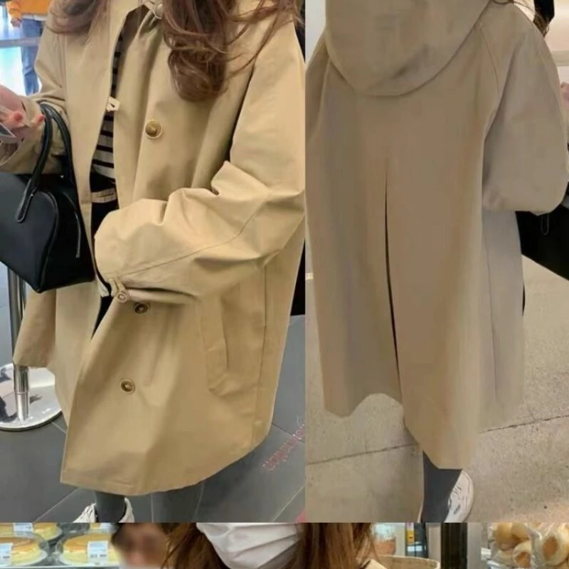 

Women Trench Mid Length Coats Jackets Turn Down Collar Coat Thick Warm Y2k Streetwear Jacket Work Outerwear Autumn Winter