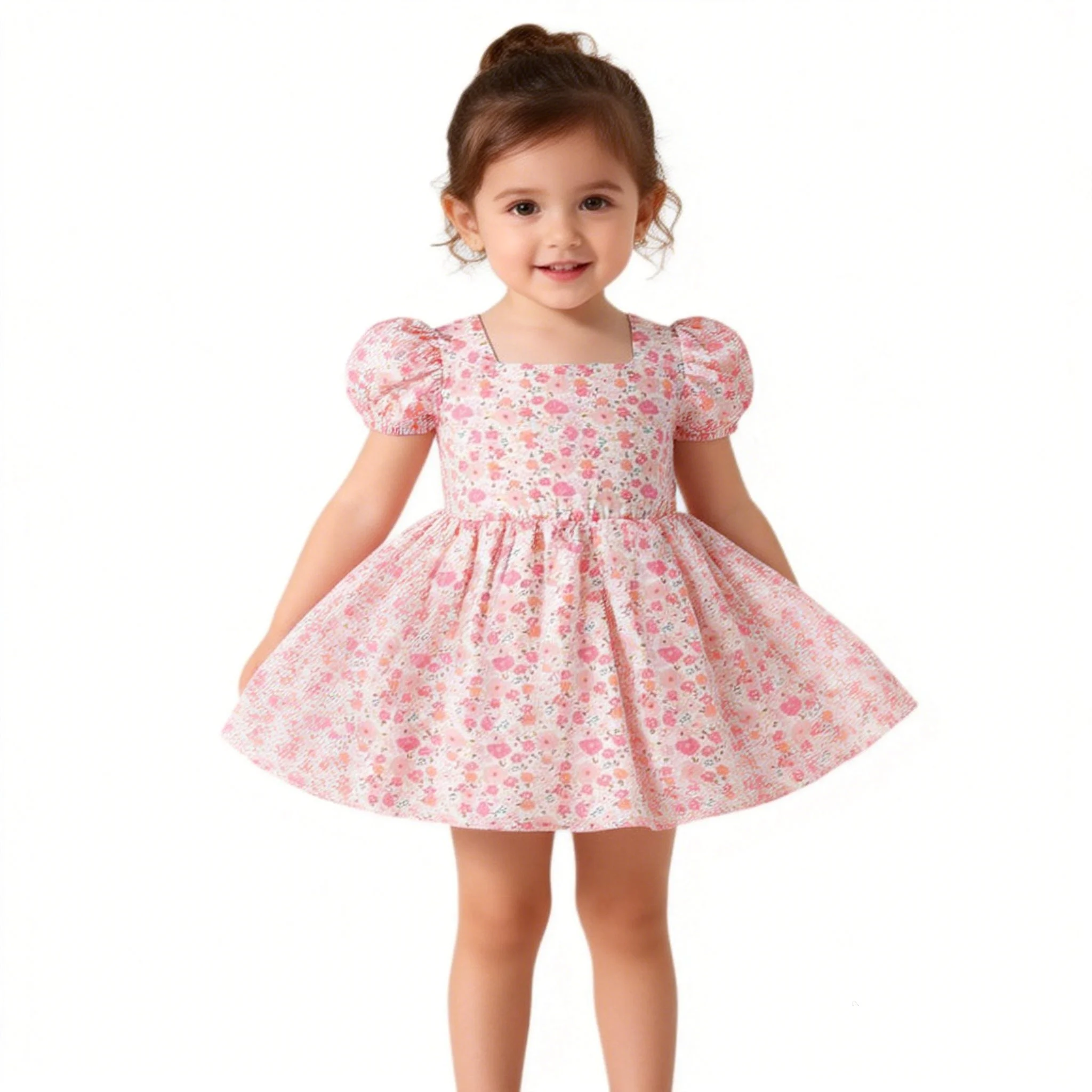Sommerliches neues süßes Mädchenkleid mit Blumenmuster, großer Schleife am Rücken, Prinzessinnenkleid, modisches Kleid