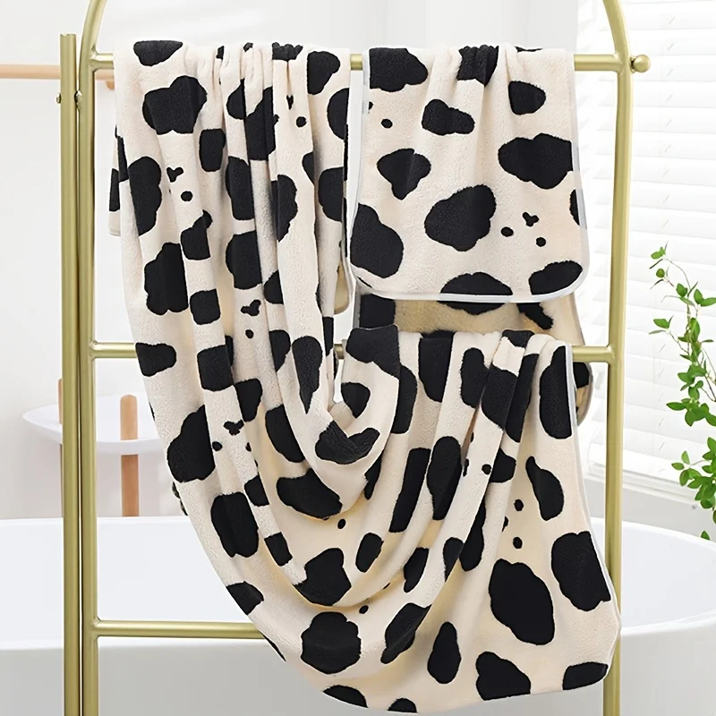 1pc Soft and Absorbent Cow Towels - Fast Drying Microfiber Bath Towels - 35x75cm/13.7x29.5in and 70x140cm/27.5x55.1in Sizes