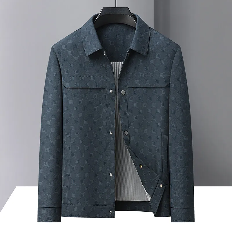 Men's Brand Lapel Jacket Retro Letter Print 2025 Spring Loose Casual Business Formal Coats Streetwear Overcoat Jacket Elegant