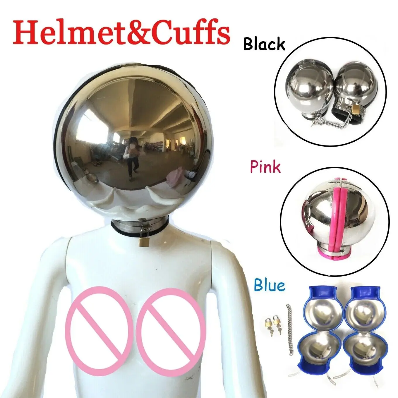 HotX Luxury Stainless Steel Ball Helmet Restraint Bondage Handcuffs Chain BDSM Head Hood Roleplay Sex Adult Toys for Couple