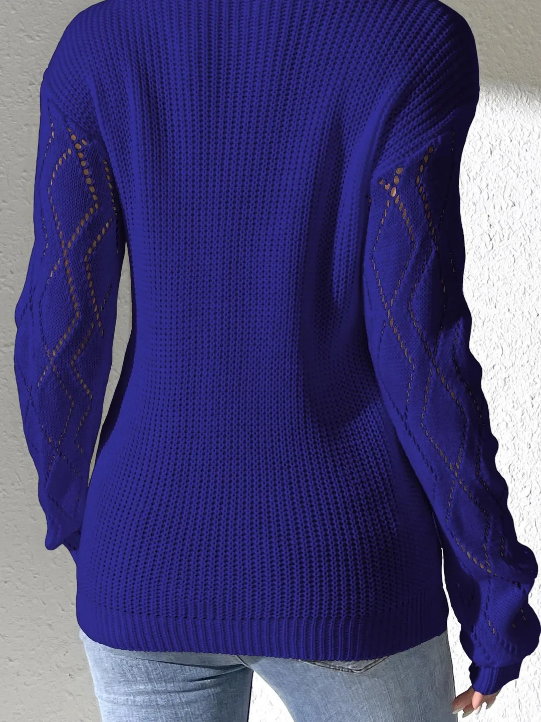 قميص محبوك من Faionable V-ne مرقع مجوف للسيدات طويل Sve مستقيم مناسب للشتاء الناعم حصريًا عبر الإنترنت #2