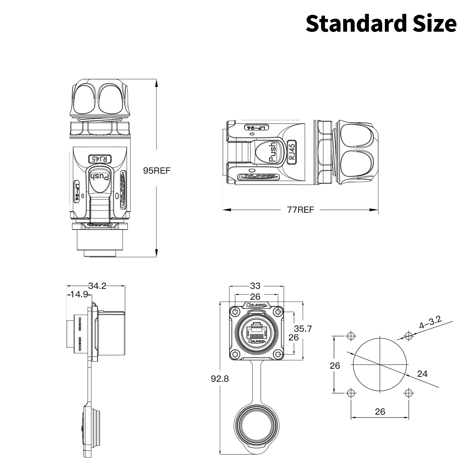 CNLINKO M24 Industrial Waterproof Ethernet Connector RJ45 Female Panel Socket IP68 8P8C for Outdoor Equipment LED Display Marine