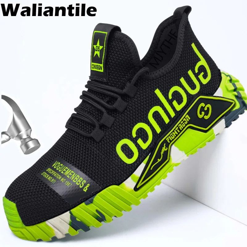 

Waliantile Fashion Safety Shoes For Men Construction Work Boots Puncture Proof Anti-smashing Indestructible Working Sneakers Man