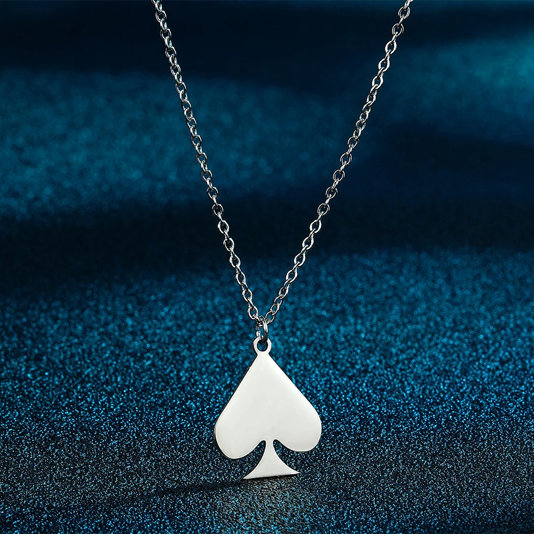 Kinitial Stainless Steel Necklaces Dainty Jewelry Playing Card Hearts Poker Spade Pendant Necklace Party Gift