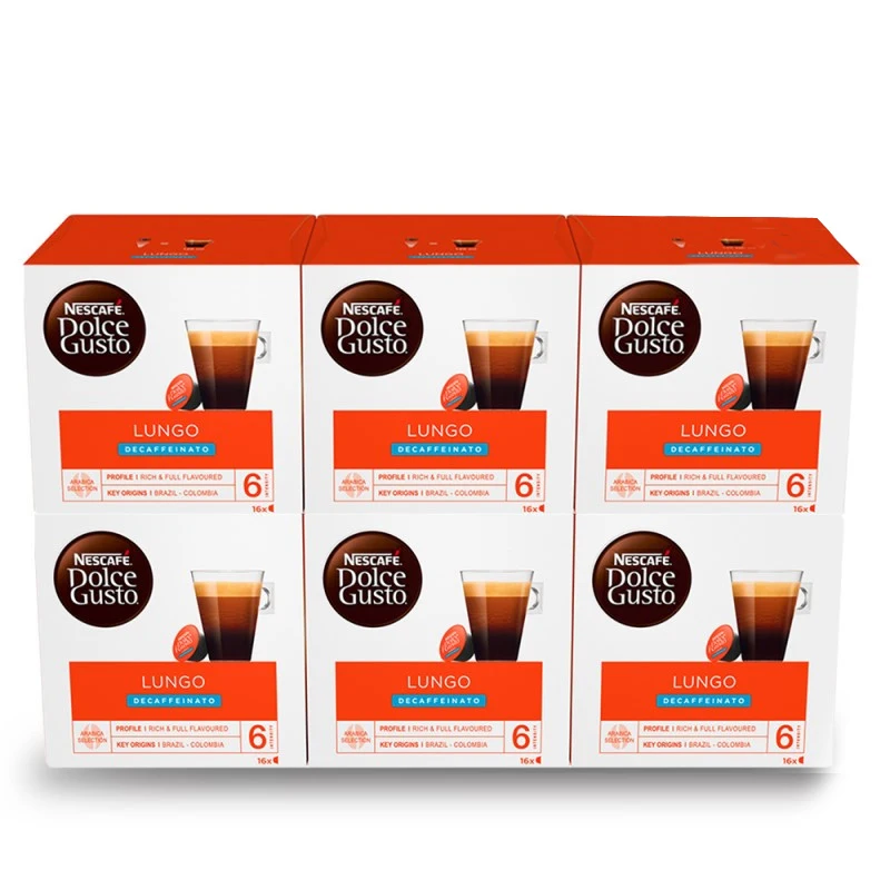 Decaffeinated coffee Lungo 6 boxes of 16 Dolce Gusto capsules