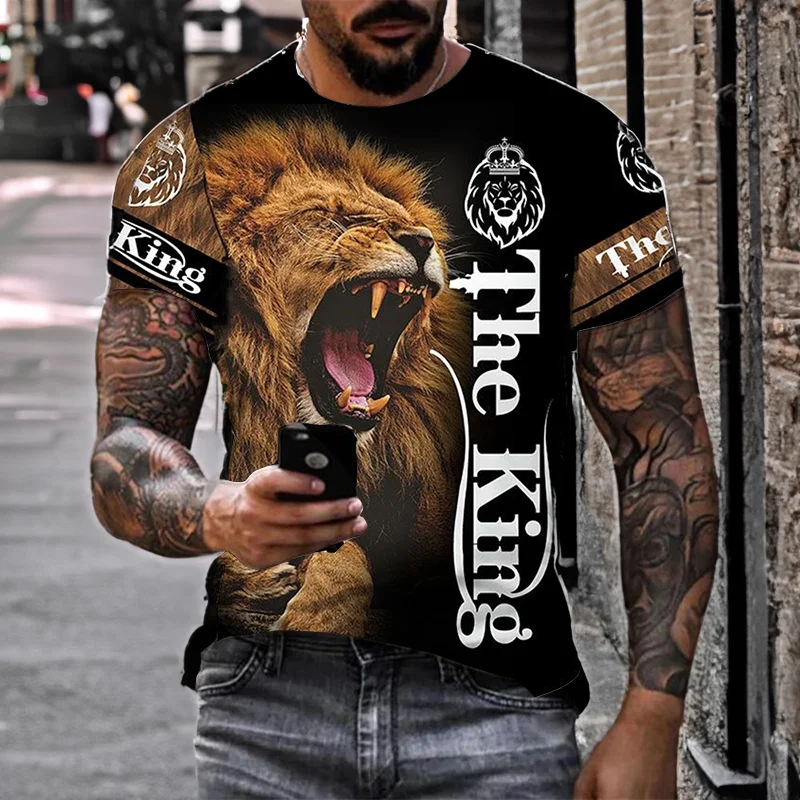 Lion 3D Printing T-shirt Personalized Customization High Quality Large Size Sports Casual Short Sleeve Summer Street Clothing