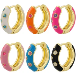 ZHUKOU Enamel Fashion Hoop Earrings for women flowers Gold color Oil dripping women small hoop earrings Jewelry wholesale VE961