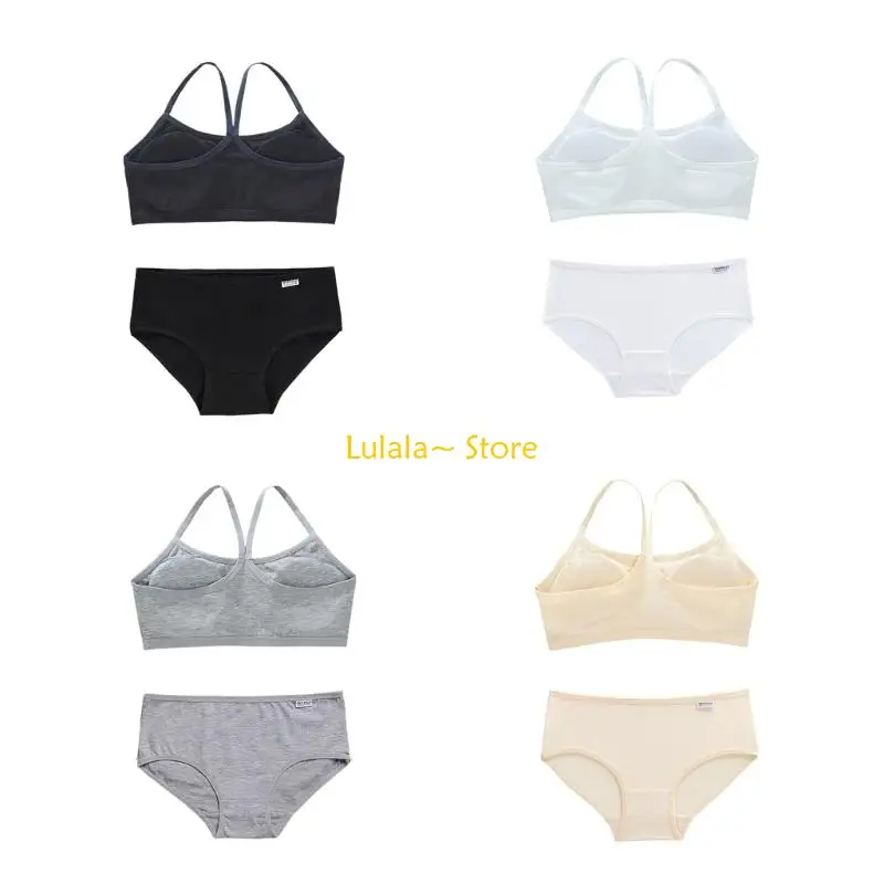 

Y4QA Youth Camisole Bra Girls Tube Tops with Chest Pad Insert for Girls 6 to 12 Years with Briefs Enjoy Daily Comfort