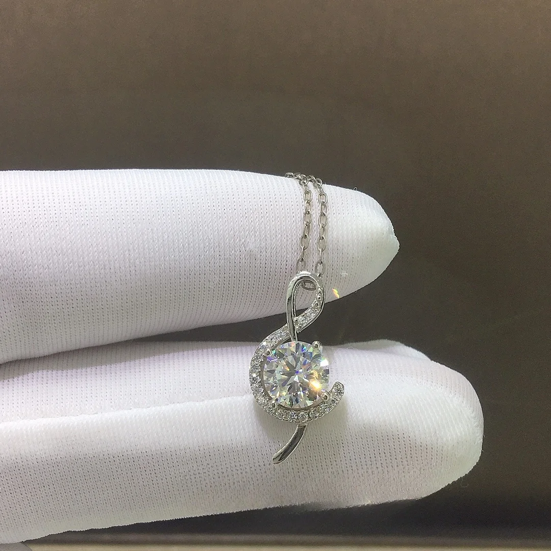 1PC 1Ct A Classic and Stylish 925 Sterling Silver Moissanite Musical Note Pendant Necklace, Perfect As A Holiday Gift for Family