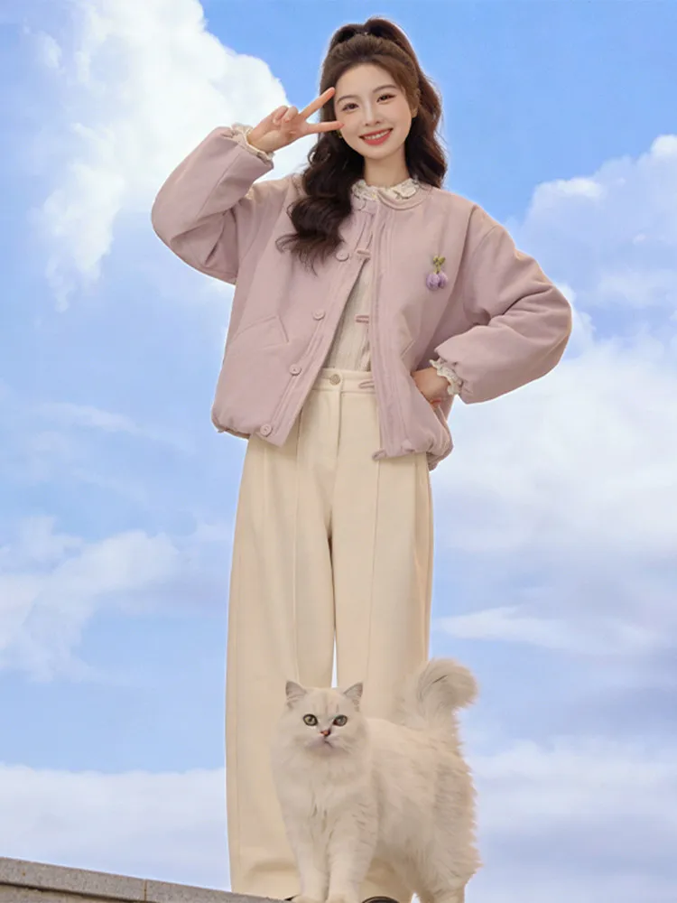 

Новая женская зимняя простая свободная куртка-пальто из хлопка с кружевными вставками и эффектом «мягкого ветра»