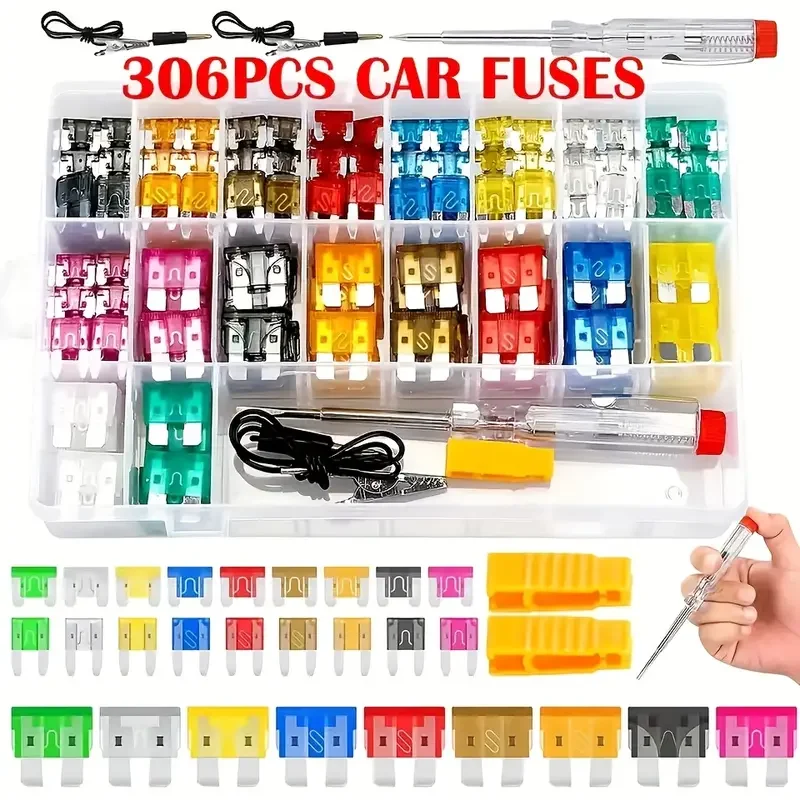 50-306 pcs Car Fuse Combination Kit, Mini Small Medium, Fuse Blade Type for Marine, Automotive, 2A 3A 5A 10A 15A 20A 25A 30A 35A