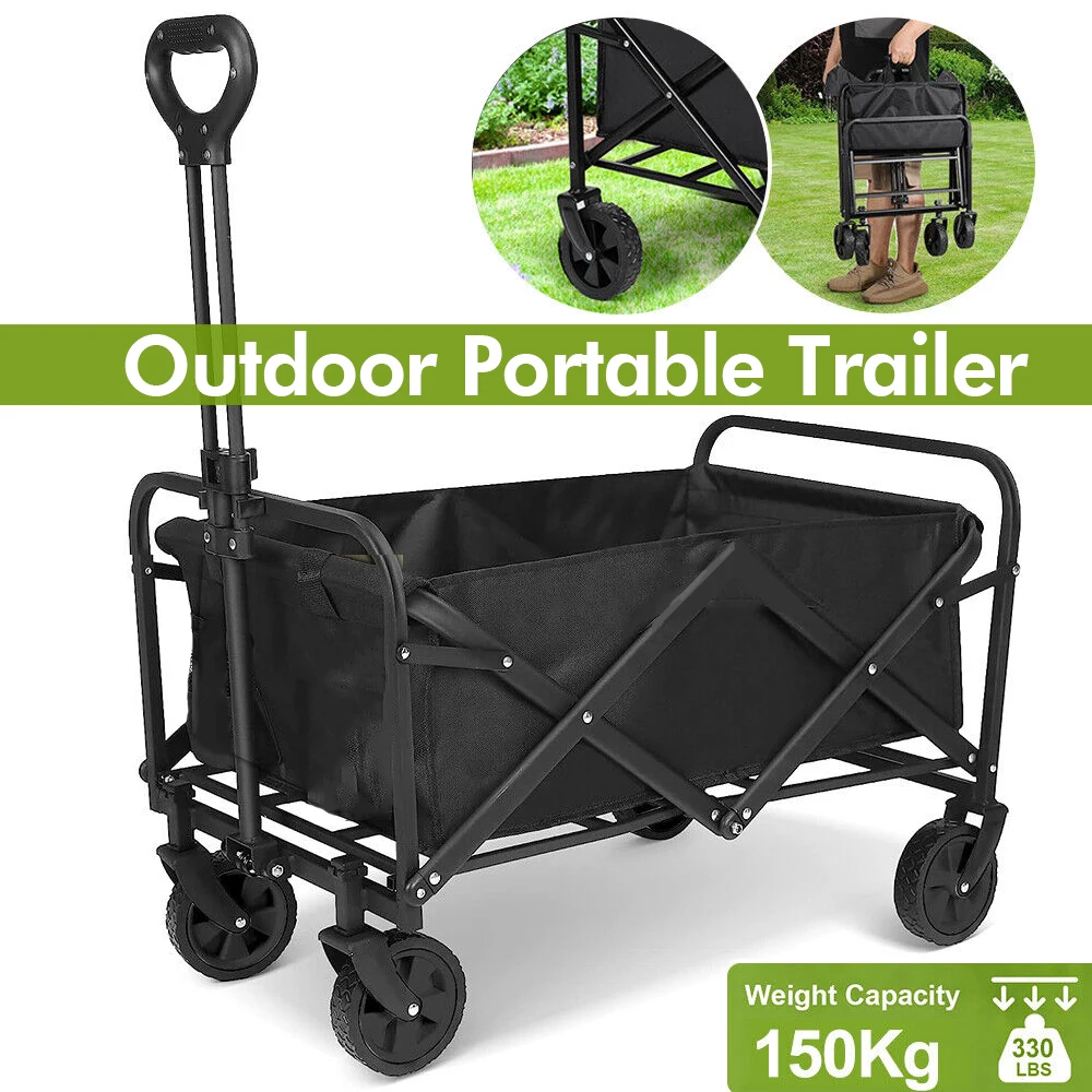 Folding Cart Outdoor Large Capacity Wagon Camping Beach Garden Pull Trolley Portable Utility Cart Shopping Picnic Wheeled Wagon