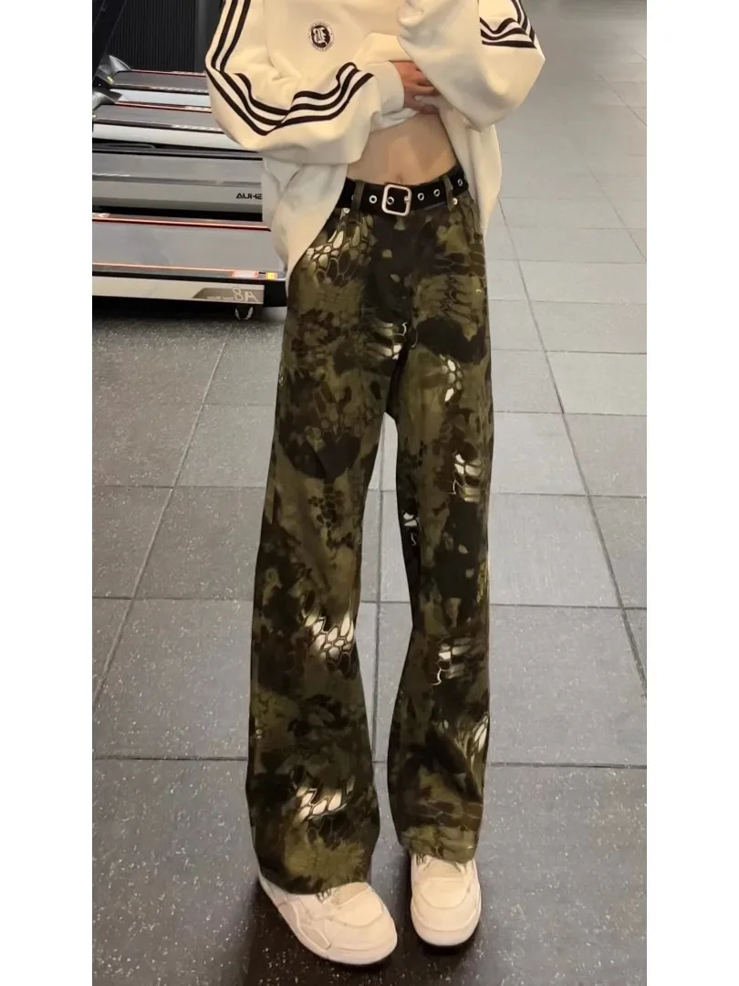

Camouflage Snake Skin Print Men's Jeans Straight Leg Trendy Street Sle Long Pants Casual Denim for Teen Boys