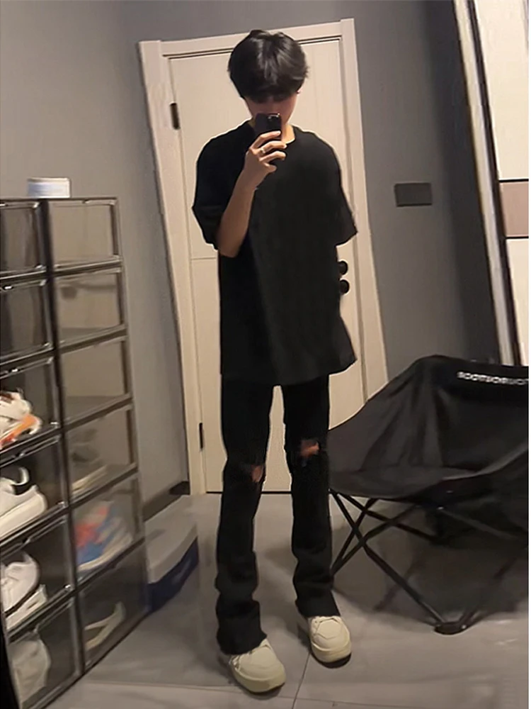 

Мужские джинсы American Vibe Bla Hole Ripped, летние, зауженные, прямые, из денима, в стиле High Street, крутой бренд, молодежные, повседневные