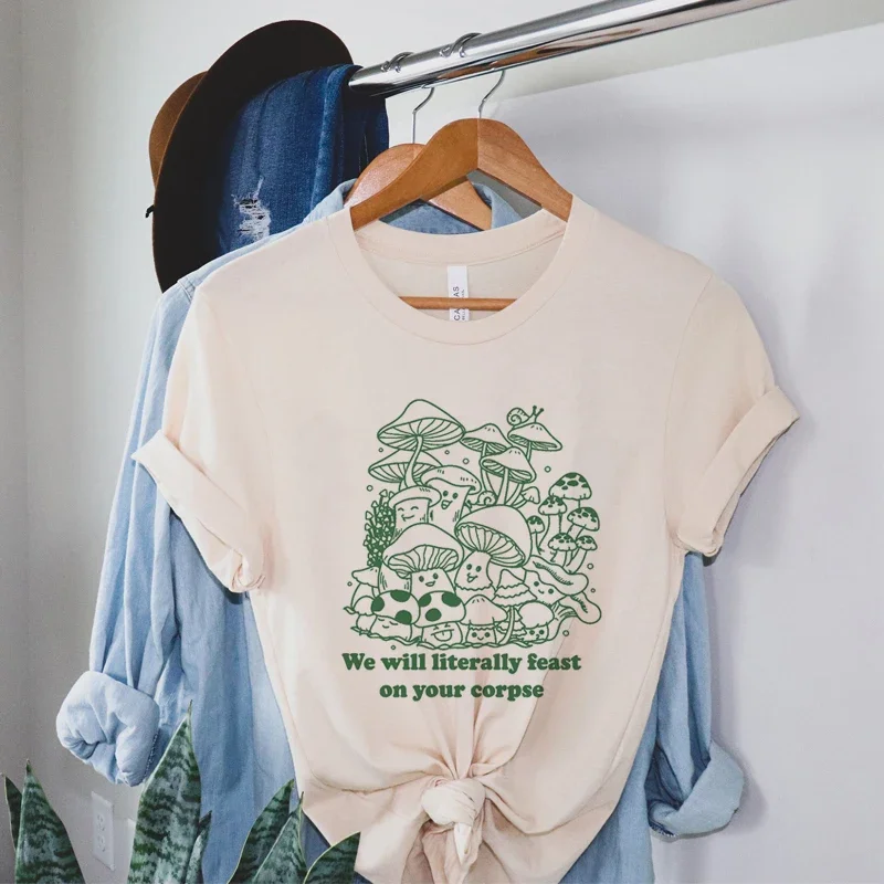 Funny Mushroom T-Shirts Short Sleeve Hippie Vintage Fungi Lover T Shirt Cute Mycology Graphic Tees Women Cottagecore Clothes