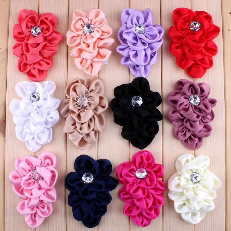 (20pcs/lot) 12 Colors Handmade Soft Lchthyosis Shape Fabric Headband Flower Artificial Wedding Decorative Flowers+Bling Buttons