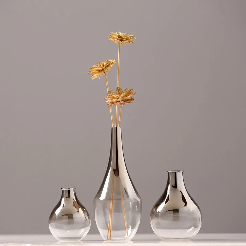 1pc Silver Plated Small Glass Vase Ornaments Home living Room Decorations Flower Holder Tabletop