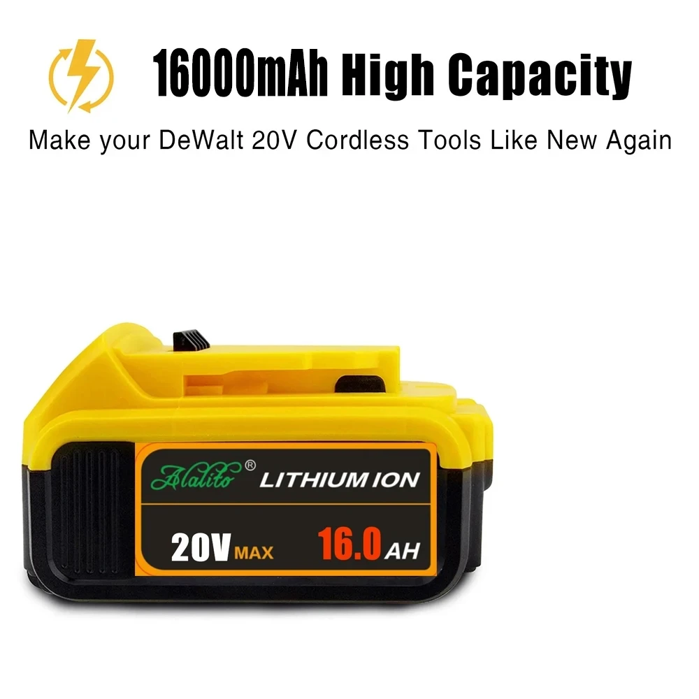 Upgrade 20V 16.0Ah Rechargeable battery for Dewalt Cordles screwdriver drill Screw gun wrench impact batteries DCB200 DCD790