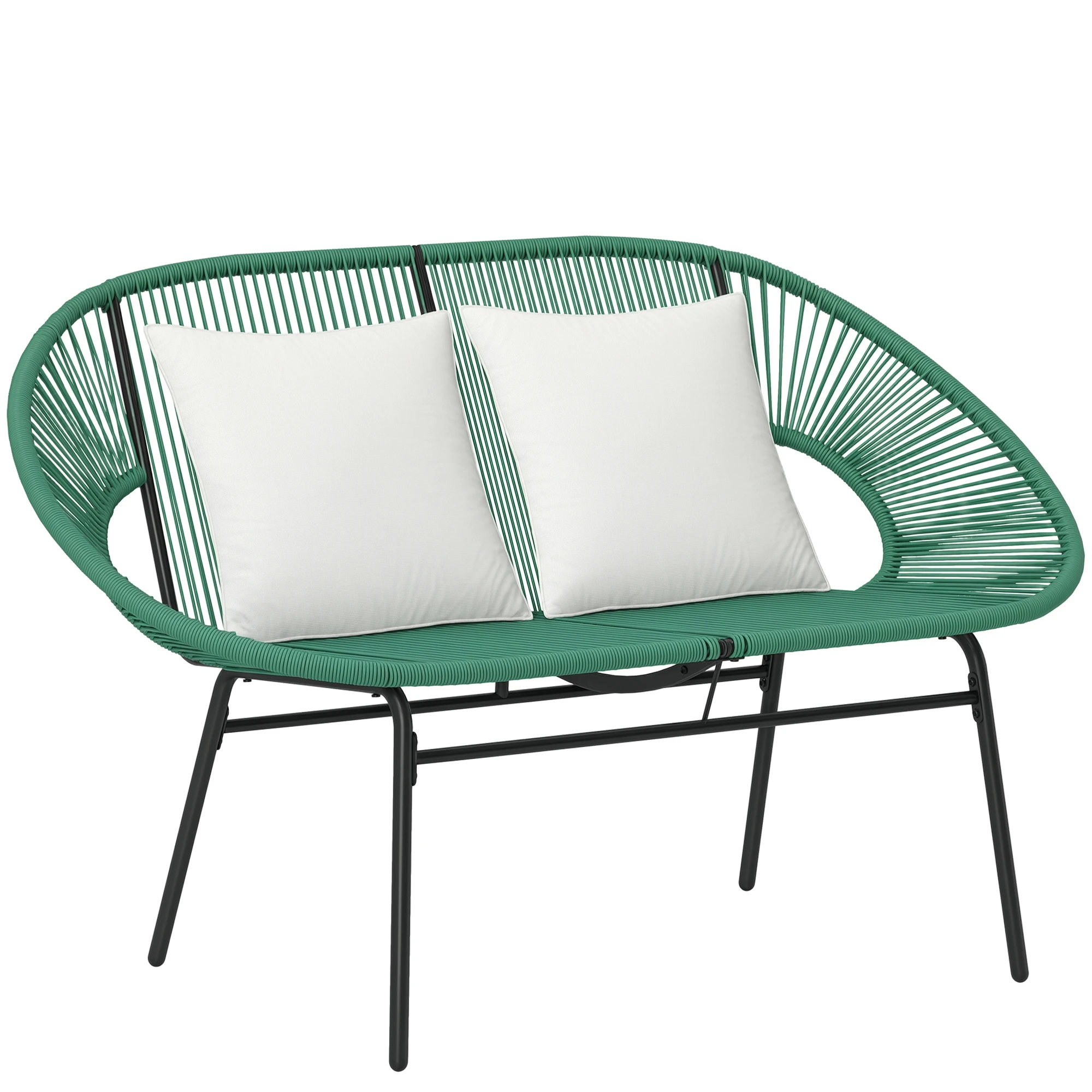 Banco de jardín 2 plazas de acero y cuerda de resina con 2 cojines-Sun. 132L x 72l x 83H cm - verde oscuro